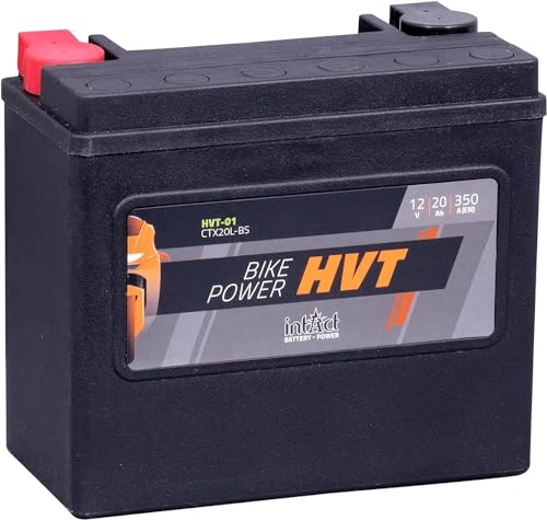 intAct - HVT-01 MOTORRADBATTERIE - Motorrad Batterie perfekt für Harley Davidson & andere hubraumstarke 2-Zylinder. Bike Power HVT-01 CTX20L-BS 65989-97A 12V Batterie 20 AH 350 A. 175x87x155mm