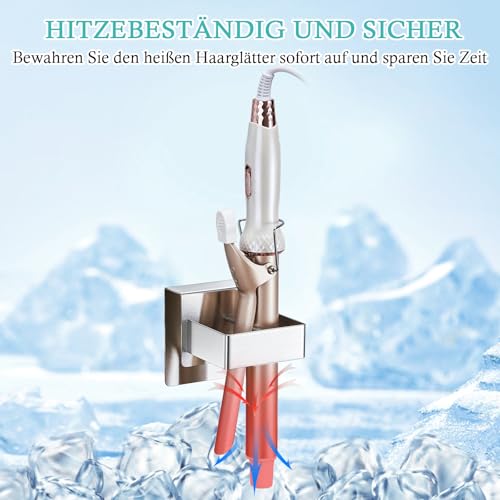 Glätteisen Halterung, Föhnhalter Wand Ohne Bohren, Lockenstab Halterung, Edelstahl Lockenstab Aufbewahrung, Selbstklebender Haartrocknerhalter, Glätteisenhalter für Bad, Friseursalons, Schminktisch
