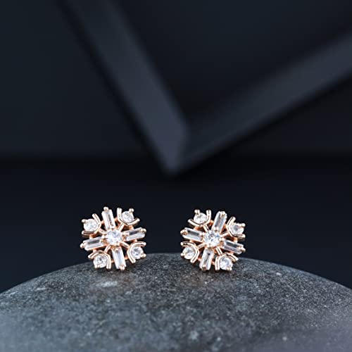 Image of I Jewels Valentines Special Stylish Fashion Rose Gold Plated Cubic Zirconia American Diamoand Floral Stud Earrings For Women /Girls