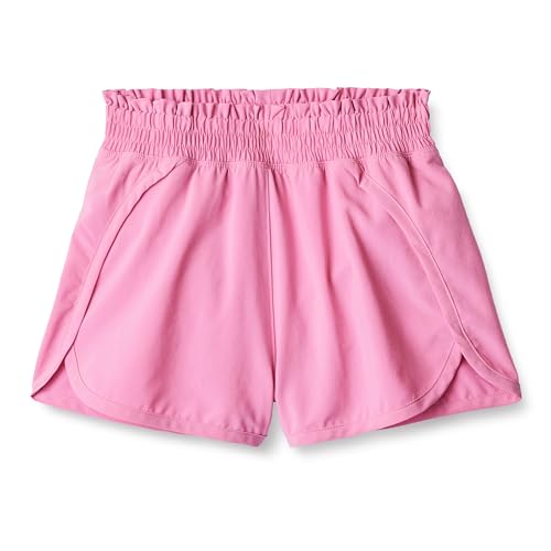 Image of Amazon Essentials Girls' High-Rise Athletic Performance Stretch Woven Shorts with Elastic Waistband