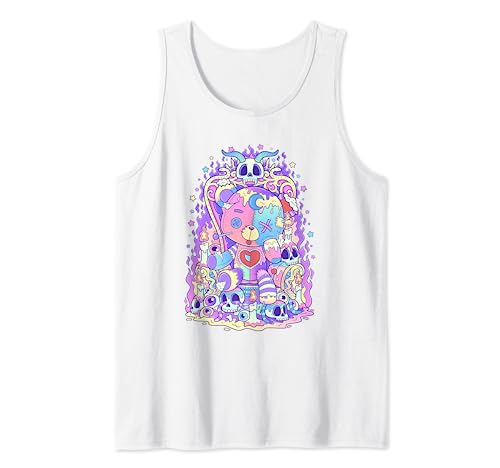 Kawaii Pastel Goth Cute and Creepy Teddy Bear Voodoo Doll Tank Top, White