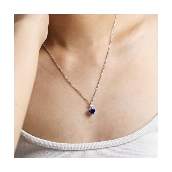 AGVANA 14K Solid White Gold Diamond Gemstone Pendant with Sterling Silver Chain 8mm Heart Birthstone Necklace Fine Jewelry Anniversary Birthday Gifts for Women Mom Wife - Image 3
