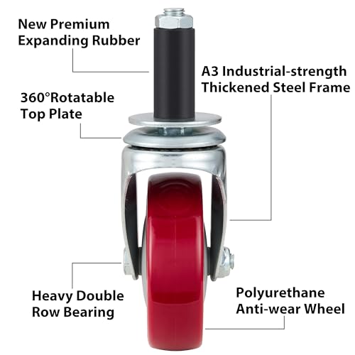 Finnhomy F20EPC4N3657 4 Inch Prep Table Caster Wheels Set Of 4 Heavy Duty Expanding Stem Casters Fit 7/8" thumb #1