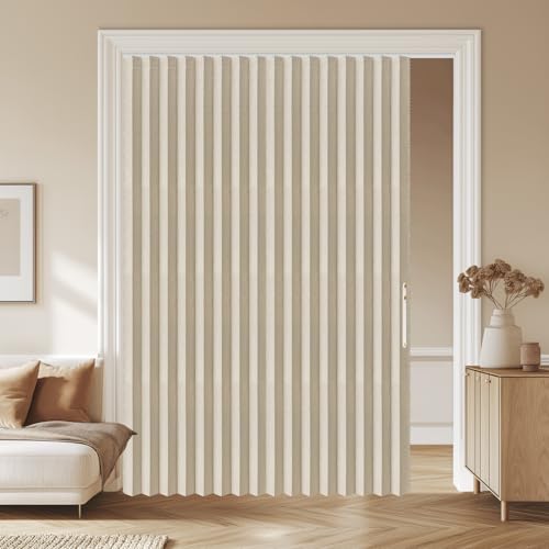 Image of AJAZZ 100% Blackout Accordion Door Invisible Folding Door Sliding Glass for Bedroom Living Room Doorway Curtain Sets Included Tracks (1 Pack, 72W x 79 L, Cream Yellow)