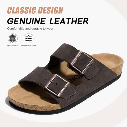 Image of FITORY Mens Sandals, Arch Support Slides with Adjustable Buckle Straps and Cork Footbed Size 7-14.5