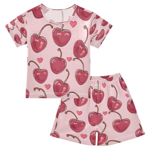 senya Short Sleeve Pajamas Sets Summer Cotton Sleepwear Cherries Hearts