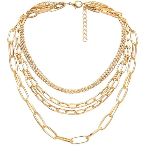 Layered Chain Necklaces for women 18 Inch Gold Plated Paperclip Chain Silver Tone Choker Necklace Rope Ball Chains Punk Jewelry