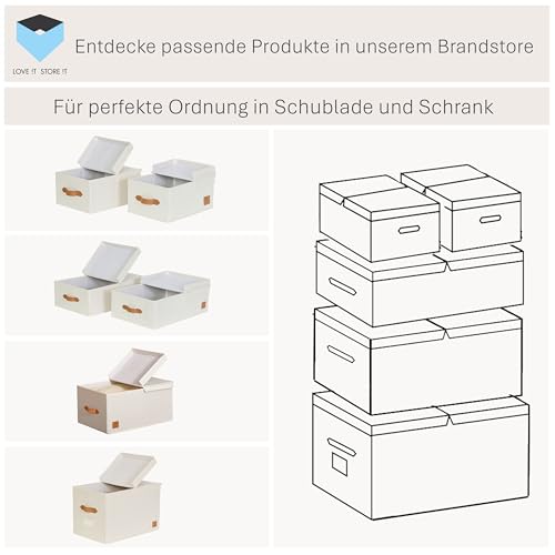 LOVE IT STORE IT Premium 2 Stück Aufbewahrungsbox mit Deckel M - Aus Leinen Stoff - 2er Set Kiste mittel - Stabil - Beige - je 50x33x16 cm