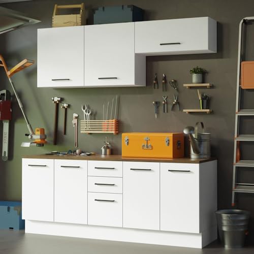 Madesa 4-Piece Garage and Utility Room Storage Cabinet Set 78 Inch with 33 Inch Base Cabinet and 31 Inch Slim Wall Cabinet Modular Storage Organization Unit - White