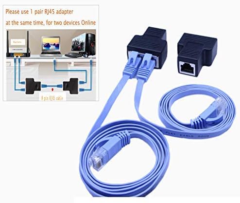 (1-Pair) RJ45 Splitter Adapter,SinLoon Ethernet Cable Splitter Cat5, Cat5e, Cat6, Cat7,RJ45 Network Extension connector Ethernet Cable Sharing Kit with 2 PCS Cat6 Cable for Router TV BOX Camera PC L