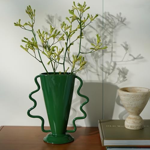 Image of Wild Works Green Rotary Vase Medieval Flower Vessel Living Room Entrance Personalized Simple Wabi Sabi Decorative Ornament Ceramic Ornament