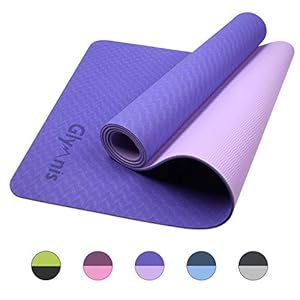 Glymnis Yoga Mat Exercise Mat Thick Non Slip Pilates Mat, Anti Tear Durable for Fitness Workouts Gym with Carrying Strap for Women Men (Dark Purple and Light Purple)