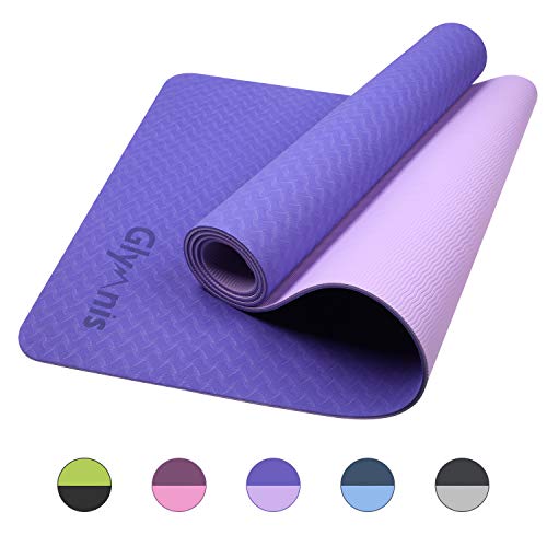 Glymnis Yoga Mat Exercise Mat Thick Non Slip Pilates Mat, Anti Tear Durable for Fitness Workouts Gym with Carrying Strap for Women Men (Dark Purple and Light Purple)