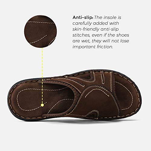 Jousen Men's Leather Sandals Arch Support Slide Outdoor Retro Fisherman Sandals For Men (Amy2004 Dark Brown 12) #TOP5