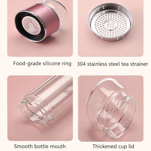Triple Function Glass Infuser, Smart Tea Brewer, Double-Walled Glass Teacup for Loose Tea, Portable Leak-Proof Infuser with Filter & Lid (Wood, 350 ml) - Image 6