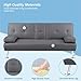 Naomi Home Low Profile Design: Convertible Folding Futon Sofa Bed Sleeper Couch for Living Room Faux Leather Upholstered Futon Sofa with Armrests, Metal Legs, 2 Cup Holders, Gray