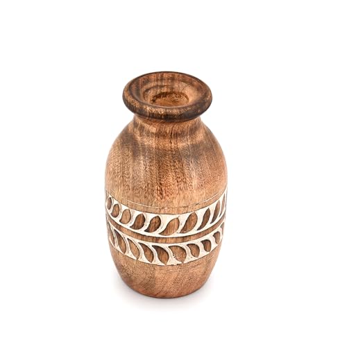 BHAVATU Vases Mango Wood Natural Wooden Home Decor - Modern