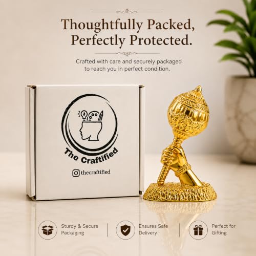 Image of Metal Hanuman Gada for Car Dashboard | Bajrangbali Gada Showpiece for Home Temple, Office Desk & Car, Housewarming Gift | Gift for him | 3.1 Inches | Dual Tape Included (Gold)