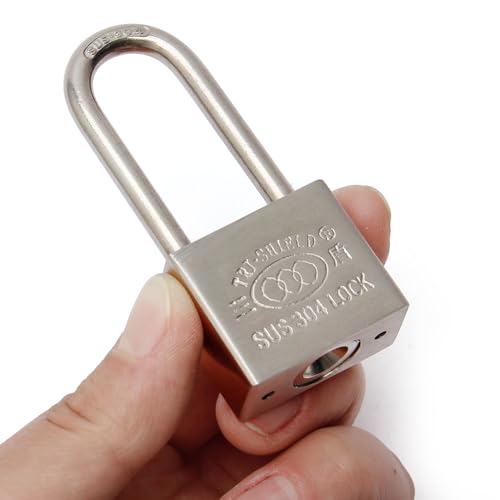 Aicosineg 南京錠 鍵式 304ステンレス製 屋外 耐久性 耐食性 防水 鍵穴 防犯 キーロック セキュリティロック ツル長南京錠 シルバー 幅30×奥行16×高さ72mm 鍵4本付