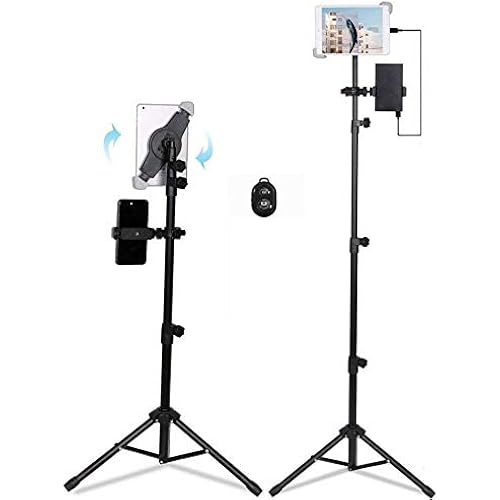 Ecoolbuy Upgrade Portable Universal Floor Tablet Tripod Mount Stand Bracket for 9.5 to 14.5 inch Tablets with 4.7" to 5.5" Phone Holder 360°Height Adjustable Display Music Meeting Video + Bag