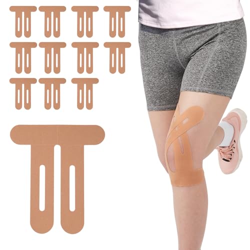 Kinesiology Tape for Knee 12 Pack, Precut Knee Tape for Muscle & Joints, Athletic Sports Tape for Knee Support, Latex Free and Water Resistant, Skin