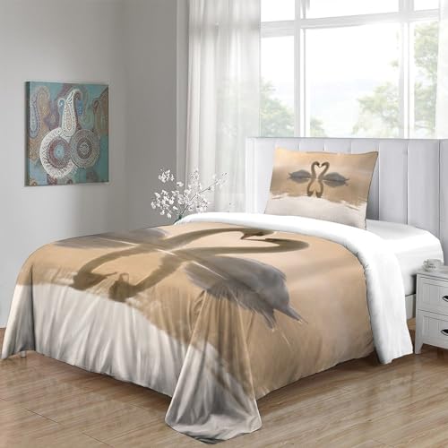 Parure de lit cygne blanc finition premium avec housse de couette 3D - 5