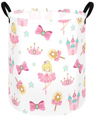Image of Kids Laundry Hamper Clothes Gift Basket Storage Laundry Baskets Organizer Bin with Handles for Nursery Room (Castle)