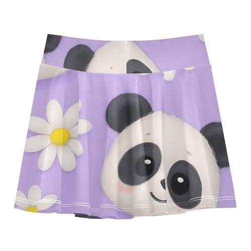 Cute Panda Daisies Light Purple Athletic Shorts Girls Skorts Tennis Skirts for Kids Dance Cheer Skirt 3t2