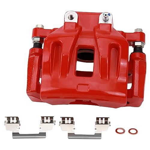 Image of TRQ Front Left Brake Caliper w /Bracket Performance Red Drivers Side
