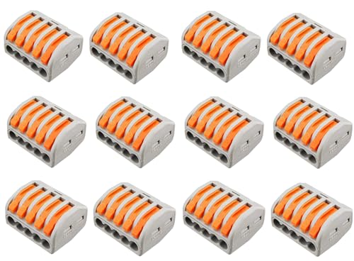 Image of ROBOWAY 12Pcs PCT-215 Wire Connector, 5 Pole Spring Lock Lever Terminal Block for Cable Connection, Quick Splicing Connector for 0.08-2.5mm Electrical Wires, Durable Easy Wiring Terminal (Pack of 12)