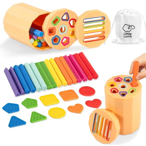 Image of LittleLamb Shape & Color Sorting Montessori Toy for Toddlers 1-3 with Dual Lids – Silicone Sensory Toys, Educational Preschool Toy for Fine Motor Skills, Learning & Restaurant Play for Boys and Girls