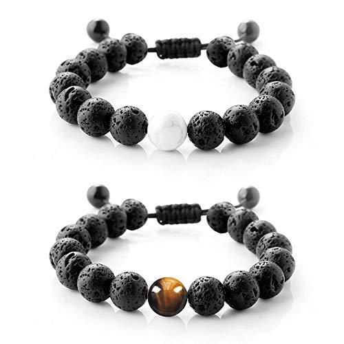 2 Packs Adjustable Lava Stone Diffuser Bracelet Calm Yoga Lava Bracelet Genuine Lava Rock, Aromatherapy, Confidence, Meditation FOR MEN/WOMEN Christmas Gift