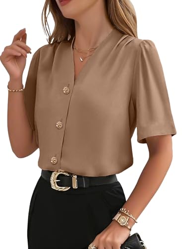 EVALESS Business Casual Tops for Women Button Down Shirts,Smoke Gray,2XL