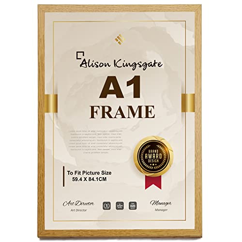 Alison Kingsgate Premium Oak A1 Frame In Size 59.4 x 84.1 cm Frame - A1 Photo Frame with Clear Perspex Front - Oak Picture Frames with Wall Mounting to Hang Portrait or Landscape (Oak)