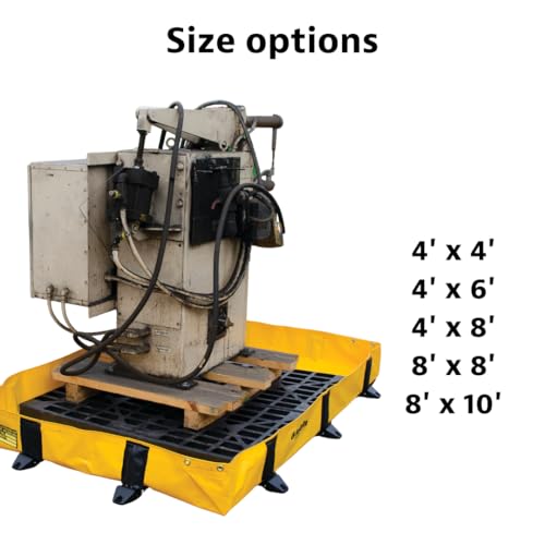 Image of Justrite Rigid-Lock QuickBerm Lite, 4' x 6' x 8 inch Folding Oil Spill Containment Berm, 119 Gallon Spill Capacity, PVC Coated Fabric, Made in The USA, Yellow, 28372