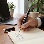 Ancolo Ensemble cadeau de bureau de stylos personnalisés - 5 Stylos à gants 10 extra Black Recharges Corps en métal gravé avec votre message Noms personnels Numéro de téléphone, Cadeau pour les Affaires Bureau Colleague Amis