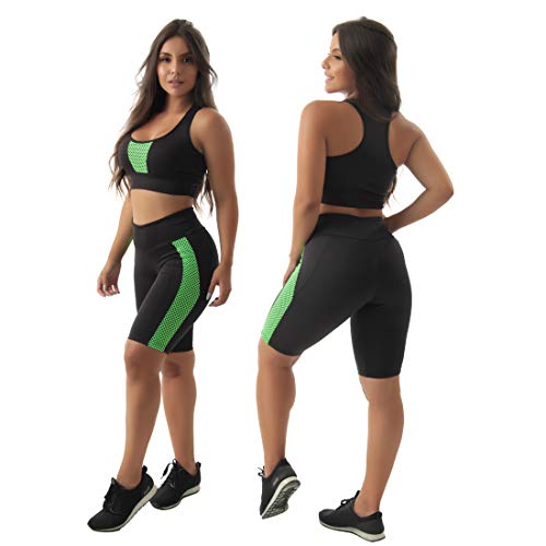 Kit 2 Conjuntos Top + Bermuda Tela Suplex Fitness