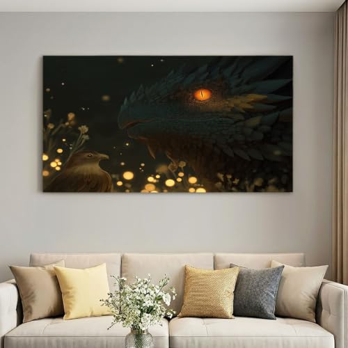 Lienzo enmarcado de dragón de 40 x 30 cm con ganchos para un montaje rápido