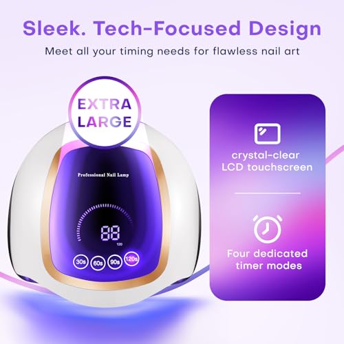 Image of UV Nail Lamp, 180W LED Nail Dryer for Gel Polish, Touch Screen, 42 Beads
