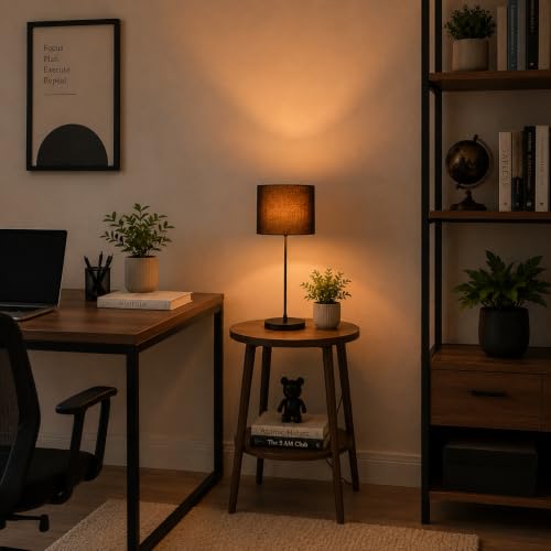 Image of THE GRANDEUR Table Lamp with Fabric Shade, 41 cm, Black, Metal Base | Decorative