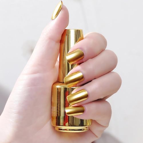 Metallic Gold Chrome - Finish Mirror Gel Nail Polish-Quick - Drying with Stunning Shine, Ideal for Nail Art