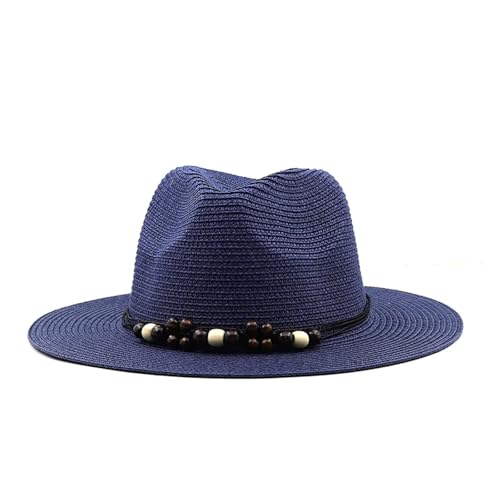 Chapeau de paille pour femme et homme ajustable 56-58cm pour plage et été bleu