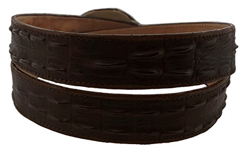 El Presidente Mens Brown Cowboy Belt Crocodile Tail Print Leather Belt Round Buckle2