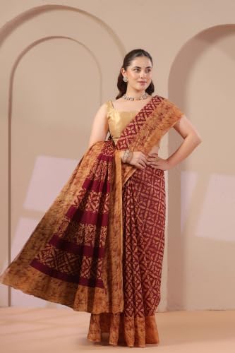 Image of TAMAIRA FASHION Mulmul Pure Cotton Saree For Woman Batik Printed |Office Wear Daily Wear Sarees For Women Without Blouse Piece(Available in 10 Colours)