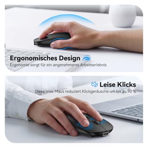 TECKNET Bluetooth Maus USB-C & USB-A, Slim Kabellose Maus mit 4 Tasten – Ansicht 5
