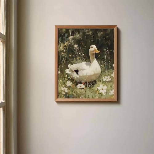 Tableau rustique canard blanc et motifs floraux format A4 à 60x90cm pour déco murale