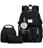 Acmebon Girl Roomy Fashion Laptop Backpack Set Casual Daypack Set for Women Black