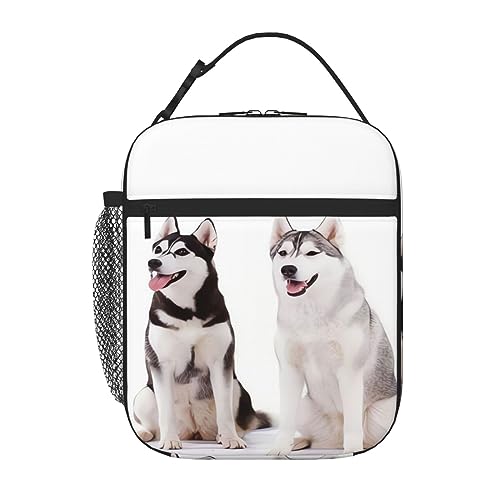 HaLvah Insulated Lunch Bag Women Men Husky Dogs Print Lunch Box with Side Mesh Pocket Durable Thermal Lunch Box