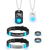 ATLVXJL 6/Pcs Set Glowing Heart Crown Hand in Hand Stainless Steel Matching Couple Necklaces and Rings, Fashion Love Gift, Romantic Accessories