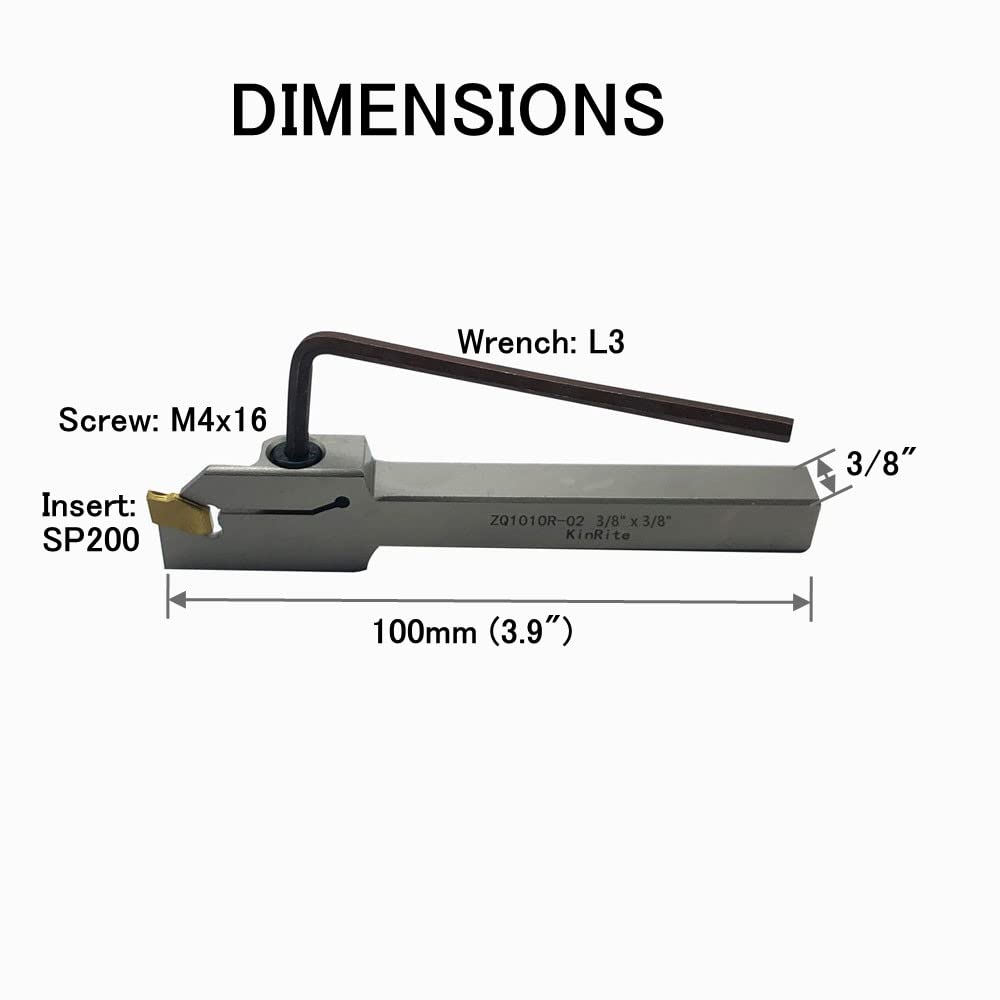 1/2" 3/8" Indexable Lathe Grooving Parting Holder with 10 Pieces GTN- SP200 Heavy Duty Nickel Plated ZQ1212R02 Right -Hand Cut Off Tool Carbide Inserts (3/8" ZQ1010R02 with 10pcs Inserts) — Amazon image 3